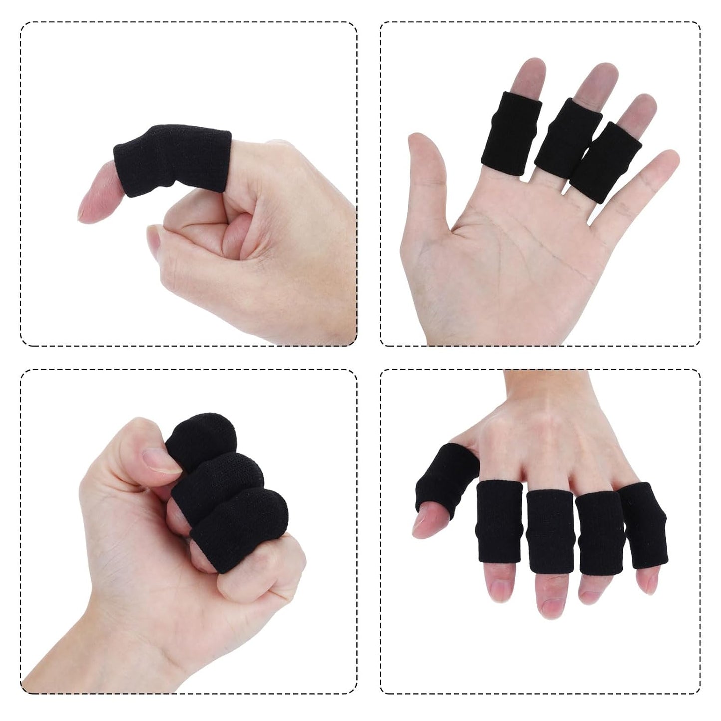 Elastic Finger Support Sleeves | Compression Finger Braces | Sports Finger Wraps | Black Finger Joint Protectors – 10 Pack