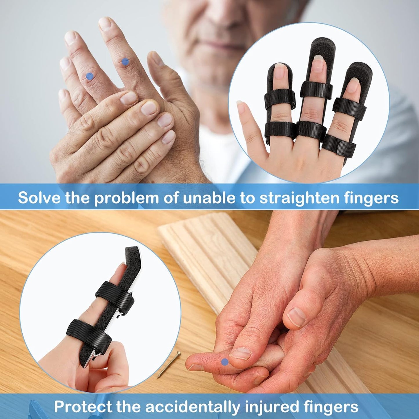 7-Piece Finger Splint Set | Aluminum Finger Brace Kit with Adjustable Straps – Multiple Sizes for Trigger Finger, Sprain, Arthritis, Fracture Recovery – Left & Right Hand Compatible