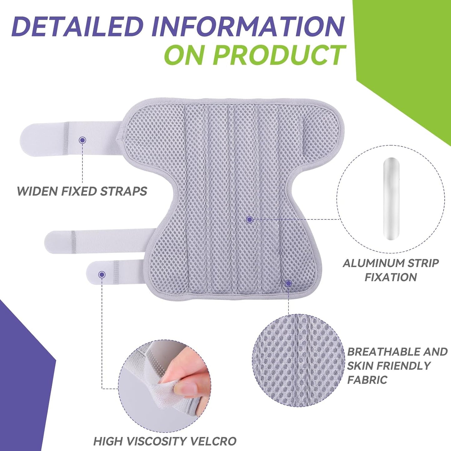 Breathable Finger Hand Brace with Aluminum Strip | Adjustable Wide Straps | Hand Wrist Support Splint for Injury Recovery & Pain Relief