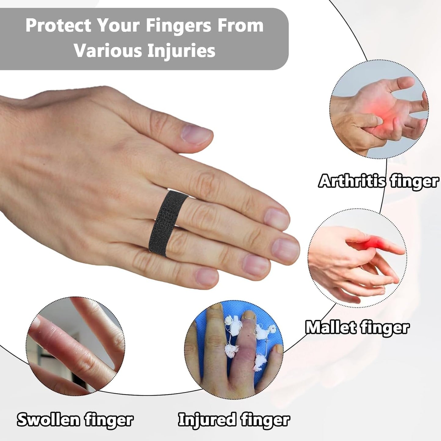 10PCS Finger Support Straps | Elastic Sports Finger Wraps with Hook-and-Loop Closure | Lightweight, Adjustable, Breathable Protection for Basketball & Athletic Use