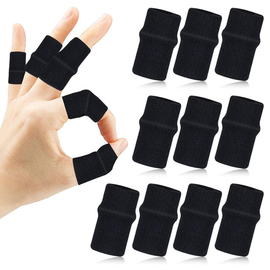 Elastic Finger Support Sleeves | Compression Finger Braces | Sports Finger Wraps | Black Finger Joint Protectors – 10 Pack